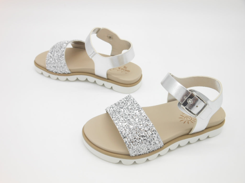 Sandalo bambina ecopelle glitter argento made in Italy Shoeb76