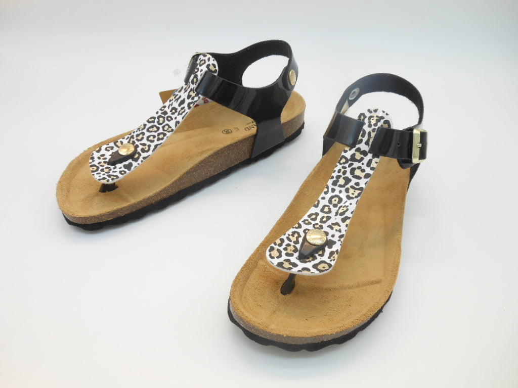 Sandalo infradito nero multi-oro-fusbet in pelle morbido-fibia oro-animalier-