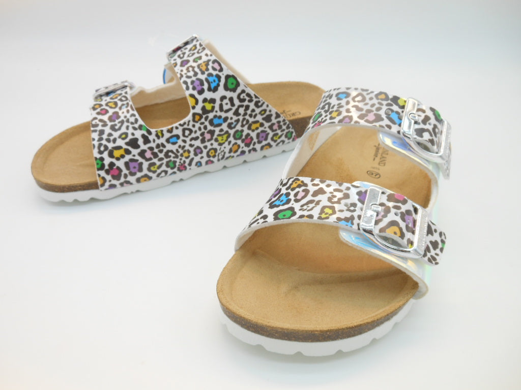 Sandalo ragazza doppia fascia-argento cangiante-animalier | Grunland Junior