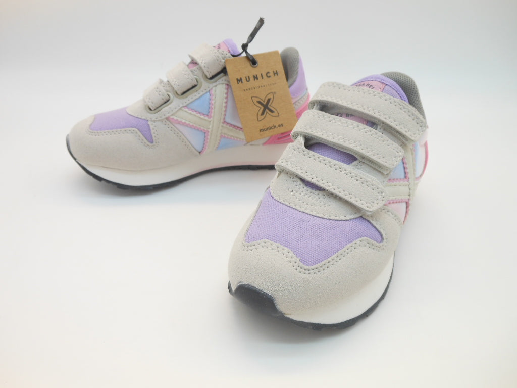 Sneakers bambina-sportive-suede lilla e plex multicolor con logo | Munich
