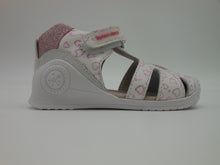Carica l&#39;immagine nel visualizzatore di Gallery, Sandalo gabbietta bambina-primi passi-Biomecanics-pelle bianco/rosa
