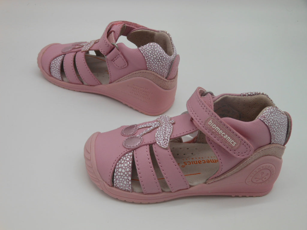 Sandalo gabbietta bambina-primi passi-Biomecanics-pelle colore rosa