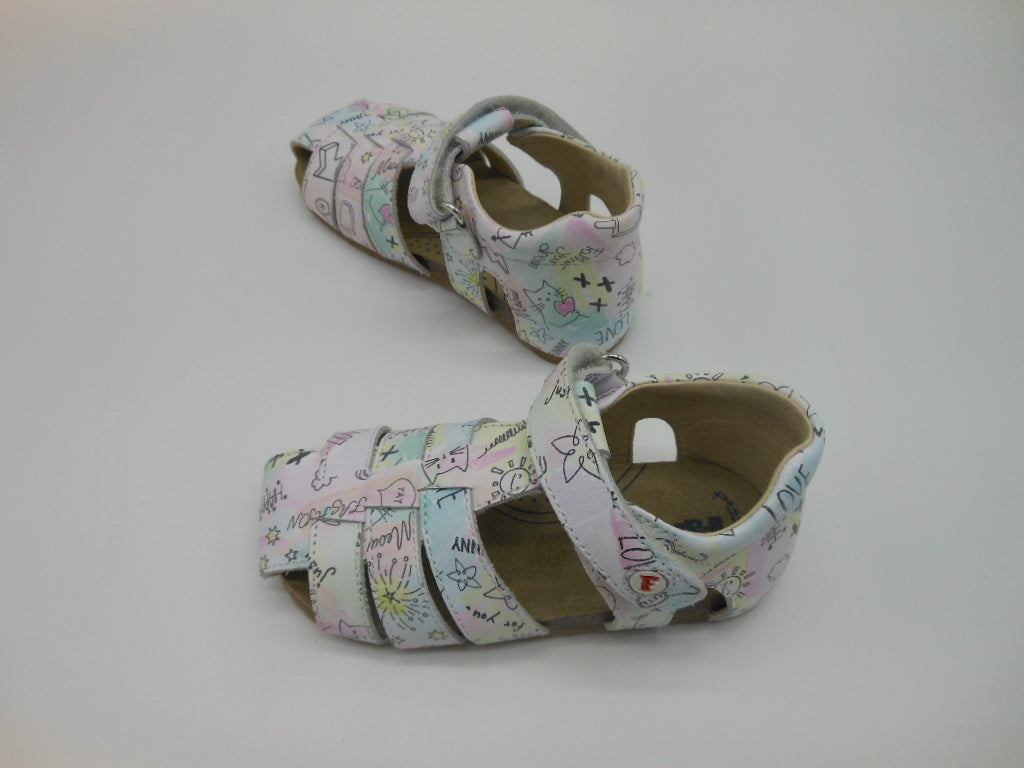Sandaletto gabbietta bimba Falcotto-pelle-motivo comics-con velcro