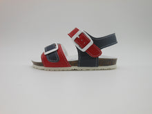 Carica l&#39;immagine nel visualizzatore di Gallery, Sandalo primi passi bambino-pelle-blu-bianco-rosso-Bionaturakids | alberodellescarpe.it
