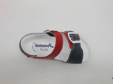 Carica l&#39;immagine nel visualizzatore di Gallery, Sandalo primi passi bambino-pelle-blu-bianco-rosso-Bionaturakids | alberodellescarpe.it
