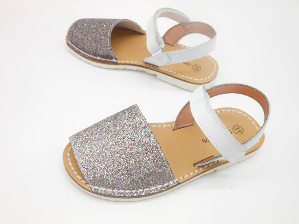 Sandalo minorchino-bambina-glitter multicolor-pelle-made in Italy | shoeb76