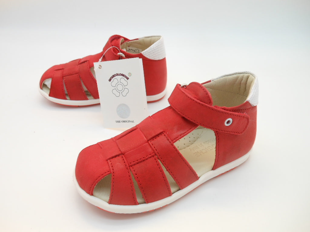 Sandalo primi passi-ragnetto in vera pelle-rosso-| Gioiecologiche