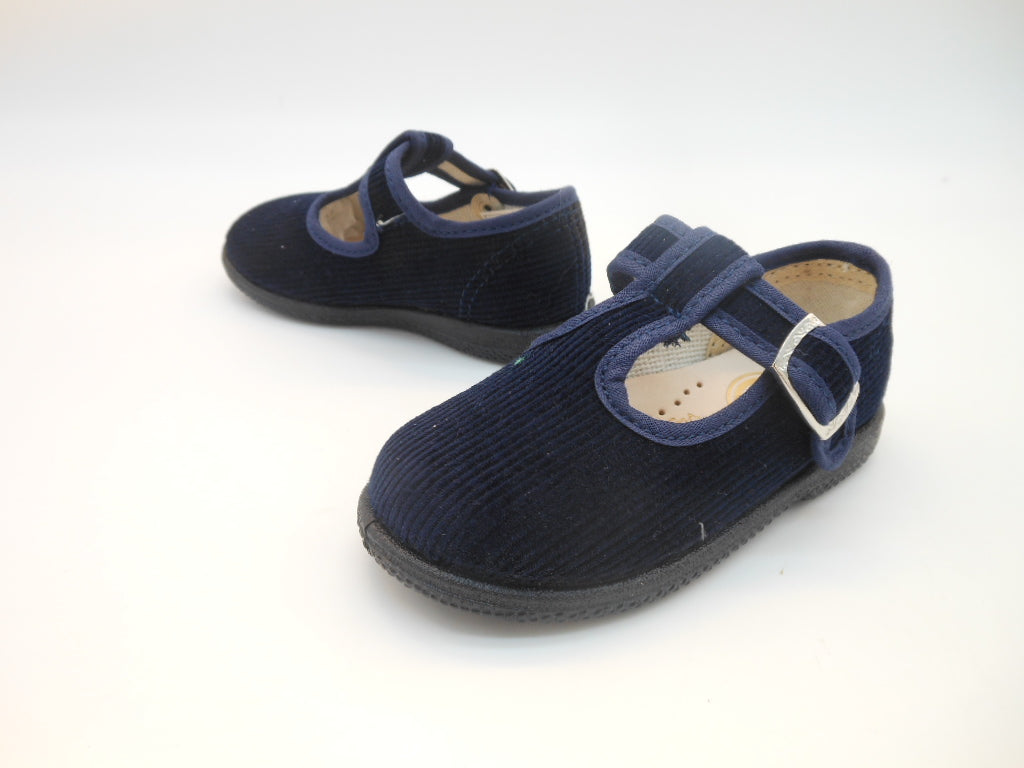 Ballerina bambini chiusa-velluto rigato blu-cuoio-