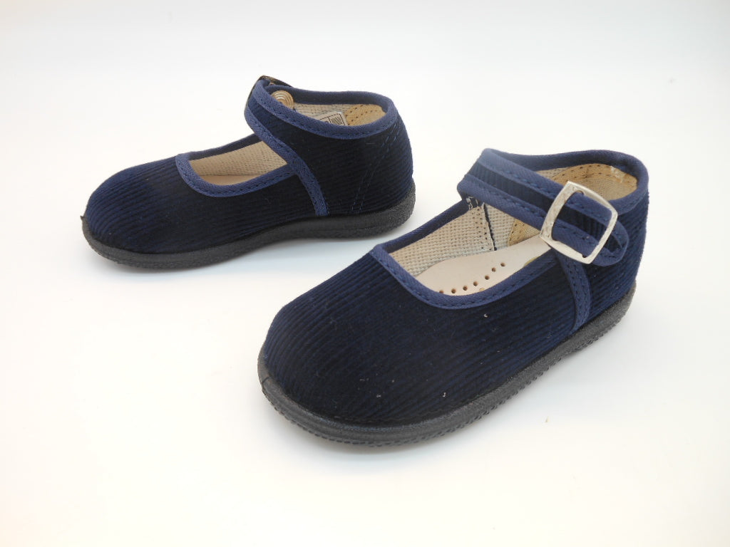 Ballerina bambini-cotone rigato blu-plantare in cuoio-