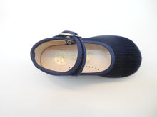 Carica l&#39;immagine nel visualizzatore di Gallery, Ballerina bambini-cotone rigato blu-plantare in cuoio-
